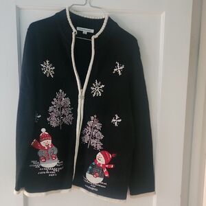 Mercer Street Studio Black Cardigan with Snowman Design